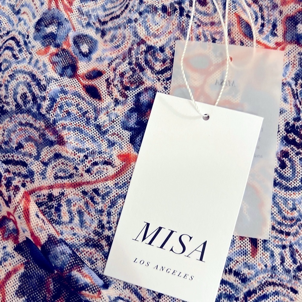 NWT MISA LOS ANGELES Aries Cutout Mesh Sheath Dress Raw Hem Size L - Picture 7 of 14